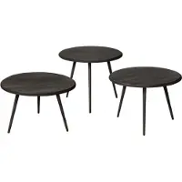 Tower Living Turi table set (3) - 54x54/45/40/35 - recl. teak black (Zwart, 55x55x45 diameter: 55cm)