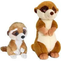Keel Toys Stokstaartjes familie knuffels set van 2x stuks - 1x stuks maat 18 cm en 1x stuks maat 30 cm