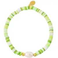 Yehwang Colourful pearls bracelet - #summergirls collection - - Armband - 17 cm - Goud/Groen