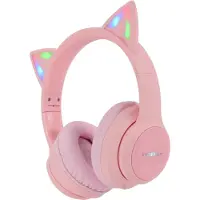 IMoshion Draadloze Kinderkoptelefoon LED Light Cat Ear - Decibelbegrenzer - Met AUX kabel - Roze