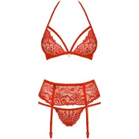 Obsessive Lingerie set met Jarretels – Erotische Lingeriset – Maat S/M – Rood