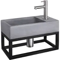Differnz Fonteinset force beton en handoekrek 40x22x9 cm donker grijs met rechte kraan mat chroom