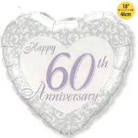 Qualatex - Folieballon Happy 60th Anniversary Hartvorm 46 cm