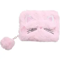 Dielay Portemonnee - Fluffy Kitten en Pompon - Ritssluiting - 13x10x2,5 cm - Lichtroze -