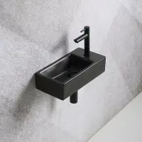 Guido Gusto Fonteinset Mia 40.5x20x10.5cm mat zwart rechts inclusief fontein kraan, sifon en afvoerplug mat zwart