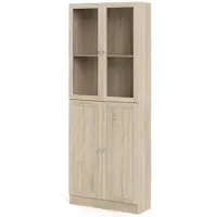 Hioshop Base wandkast 2 glazen deuren en 2 deuren eiken structuur decor.
