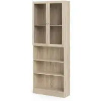Hioshop Base wandkast 2 glazen deuren en 2 planken eiken structuur decor.