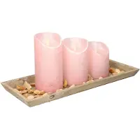 Anna's Collection Houten dienblad met steentjes en 3 LED kaarsen in het lichtroze 39 x 15 cm - LED kaarsen