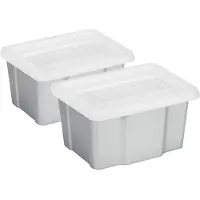 Sunware 2x opslagbox kunststof 24 liter lichtgrijs 42 x 33 x 22 cm met deksel - Opbergbox