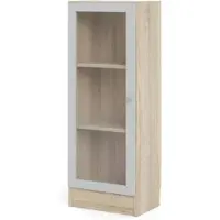 Hioshop Base wandkast 1 glazen deur eiken structuur, wit.