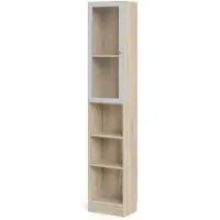 Hioshop Base wandkast 1 glazen deur en 2 planken eiken structuur decor, wit.
