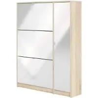 Hioshop Shane schoenenkast 3 klapdeuren 2R, 1 deur eikenstructuur decor, wit hoogglans.