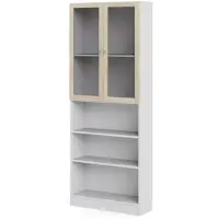 Hioshop Base wandkast 2 glazen deuren en 2 planken wit, eiken structuur decor.