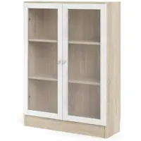 Hioshop Base wandkast 2 glazen deuren eiken structuur decor, wit.