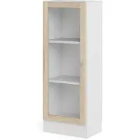 Hioshop Base wandkast 1 glazen deur wit, eiken structuur decor.