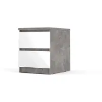 Hioshop Nada nachtkastje met 2 lades , betondecor/wit hoogglans.