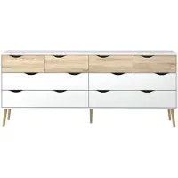 Ebuy24 Dressoir Napoli met 8 lades, wit en eiken structuur.