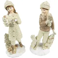 Clayre & Eef Beeld set van 2 Kinderen 22 cm Beige Polyresin Beige