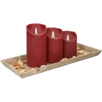 Anna's Collection Houten dienblad met steentjes en 3 LED kaarsen in het bordeaux rood 39 x 15 cm - LED kaarsen
