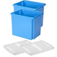 Sunware - Set Van 2x Opslagbox Kunststof 45 Liter Blauw 45 X 36 X 36 Cm Met Deksel - Opbergbox