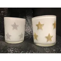 Christmas House 2st waxinelichthouders in wit glas met zilveren en gouden sterren