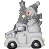 Star Trading Sneeuwpop in truck -23cm -lichtkleur: Warm Wit -Werkt op batterijen -Met timer functie -Kerstdecoratie