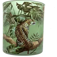 Dutch Waxinelicht houder - Theelicht houder - Panter on Green - 8cm hoog - Glas - 3 Stuks in doosje - Ook leuk om als klein vaasje te gebruiken.