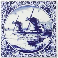 Heinen Delfts Blauw Tegel Landschap - Delfts blauw - 13 cm