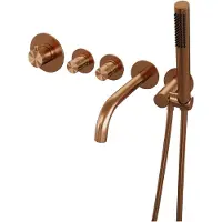 Brauer Copper Edition inbouw badkraan met uitloop en staafhanddouche koper geborsteld PVD