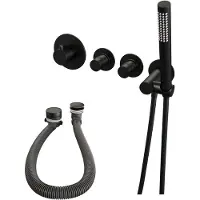 Brauer Black Edition thermostatische inbouw badkraan SET 01 met badvulcombinatie en staaf handdouche en doucheslang en wandaansluitbocht mat zwart