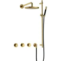 Hotbath Cobber IBS70 inbouw regendoucheset met staafhanddouche aan glijstang en 20cm ronde hoofddouche aan 40cm wandarm geborsteld messing PVD