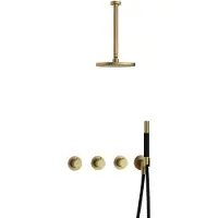 Hotbath Cobber IBS70 inbouw regendoucheset met staafhanddouche aan houder en 20cm ronde hoofddouche aan 30cm plafondarm geborsteld messing