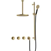 Hotbath Cobber IBS70 inbouwdouche met ronde handdouche, 30cm plafondbuis en glijstang geborsteld messing
