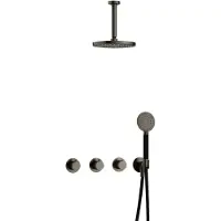 Hotbath Cobber IBS70 inbouw regendoucheset met ronde handdouche aan houder en 20cm ronde hoofddouche aan 15cm plafondarm verouderd ijzer