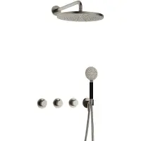 Hotbath Cobber IBS70 inbouw regendoucheset met ronde handdouche aan houder en 30cm ronde hoofddouche aan 40cm wandarm geborsteld nikkel