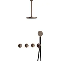 Hotbath Cobber IBS70 inbouw regendoucheset met ronde handdouche aan houder en 20cm ronde hoofddouche aan 30cm plafondarm verouderd messing