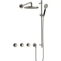 Hotbath Cobber IBS70 inbouw regendoucheset met ronde handdouche aan glijstang en 20cm ronde hoofddouche aan 40cm wandarm geborsteld nikkel