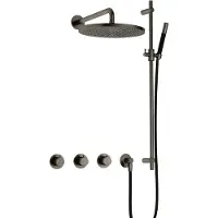 Hotbath Cobber IBS70 inbouw regendoucheset met staafhanddouche aan glijstang en 30cm ronde hoofddouche aan 40cm wandarm verouderd ijzer
