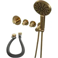 Brauer Gold Edition thermostatische inbouw badkraan SET 02 met badvulcombinatie en 3-standen handdouche en doucheslang en wandaansluitbocht goud geborsteld PVD