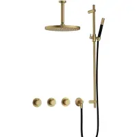 Hotbath Cobber IBS70 inbouwdouche met 15cm plafondbuis, 30cm hoofddouche en glijstang geborsteld messing