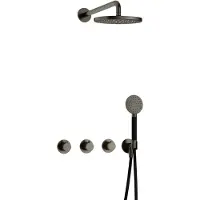 Hotbath Cobber IBS70 inbouw regendoucheset met ronde handdouche aan houder en 20cm ronde hoofddouche aan 40cm wandarm verouderd ijzer