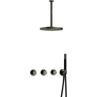 Hotbath Cobber IBS70 inbouwdouche met 30cm plafondbuis en 30cm hoofddouche verouderd ijzer