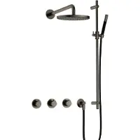 Hotbath Cobber IBS70 inbouw regendoucheset met staafhanddouche aan glijstang en 20cm ronde hoofddouche aan 40cm wandarm verouderd ijzer