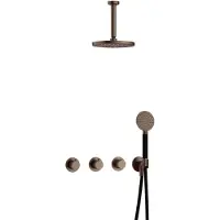 Hotbath Cobber IBS70 inbouw regendoucheset met ronde handdouche aan houder en 20cm ronde hoofddouche aan 15cm plafondarm verouderd messing