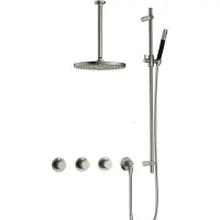 Hotbath Cobber IBS70 inbouwdouche met 30cm plafondbuis, 30cm hoofddouche en glijstang geborsteld nikkel