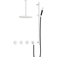 Hotbath Cobber IBS70 inbouw regendoucheset met staafhanddouche aan glijstang en 30cm ronde hoofddouche aan 30cm plafondarm mat wit
