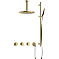 Hotbath Cobber IBS70 inbouwdouche met 15cm plafondbuis, 30cm hoofddouche en glijstang geborsteld messing PVD