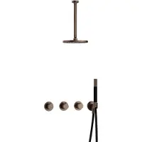 Hotbath Cobber IBS70 Inbouw Doucheset - Staafhanddouche - 20cm Hoofddouche - 30cm Plafondbuis - Wandhouder - Verouderd Messing - Messing - Kranen, - Kranen, Douchekranen, Douchesets, Inbouw douchesets