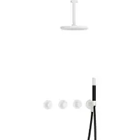 Hotbath Cobber IBS70 inbouw regendoucheset met staafhanddouche aan houder en 20cm ronde hoofddouche aan 15cm plafondarm mat wit