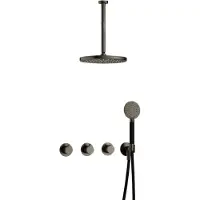 Hotbath Cobber IBS70 inbouw regendoucheset met ronde handdouche aan houder en 30cm ronde hoofddouche aan 30cm plafondarm verouderd ijzer